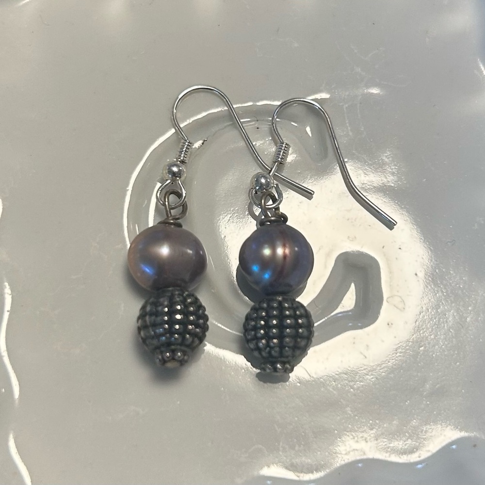 Silver and Pearl Beaded Earrings